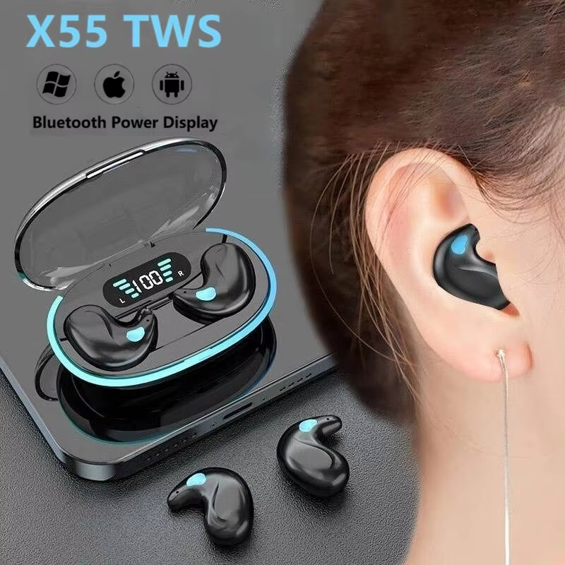 Auriculares inalámbricos X55 para dormir, cascos invisibles con reducción de ruido, Bluetooth, deportivos, originales, novedad